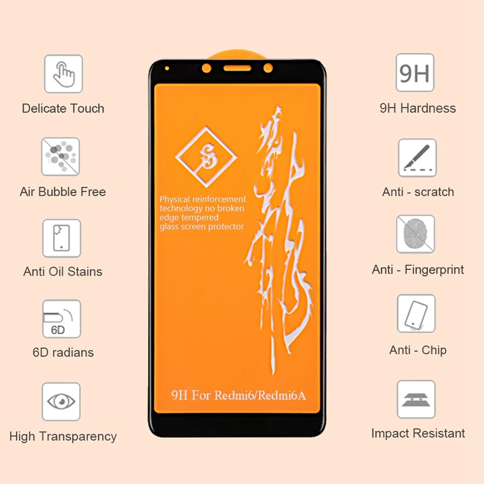 6D Glass for Xiaomi Redmi Note 6 Pro 5 4X Screen Protector 5D Mi 8 A2 Lite A1 Mix 3 Tempered Glass for Xiaomi Redmi 6A 5 Plus S2 (9)