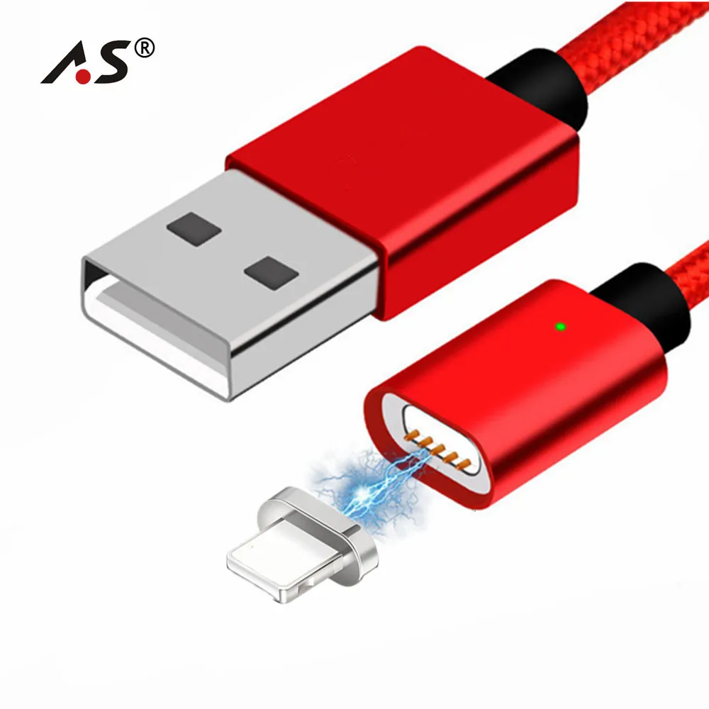 

A.S Magnetic Cable for iPhone 6 6s 5 5s Charging Wire 2.4A Fast Charge USB Cable for iPhone X 8 7 LED Magnet Charger Data Cord