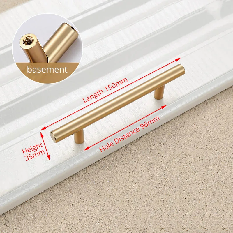 2"~ 39'' Kitchen Door Handles T Bar Pull Straight Handle Drawer Knobs Cabinet Pulls Diameter 12mm Furniture Handle Hardware - Цвет: Gold 96mm