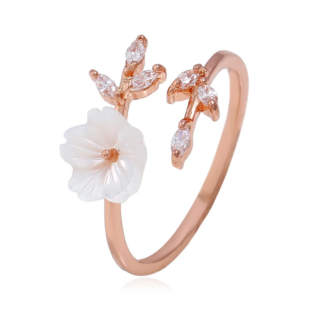 

Open ring rose gold tree branch shell flower opening ring
