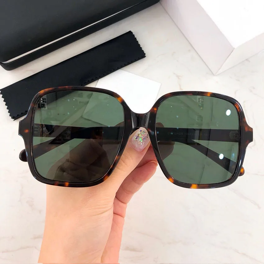Новые высококачественные Ретро негабаритные Квадратные Солнцезащитные очки женские роскошные брендовые дизайнерские светоотражающие очки солнцезащитные очки с крупной оправой - Цвет линз: Leopard green