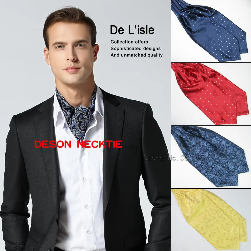 2018 Paisley Floral Silk Men Blue Ascot Cravat Jacquard Ties Woven