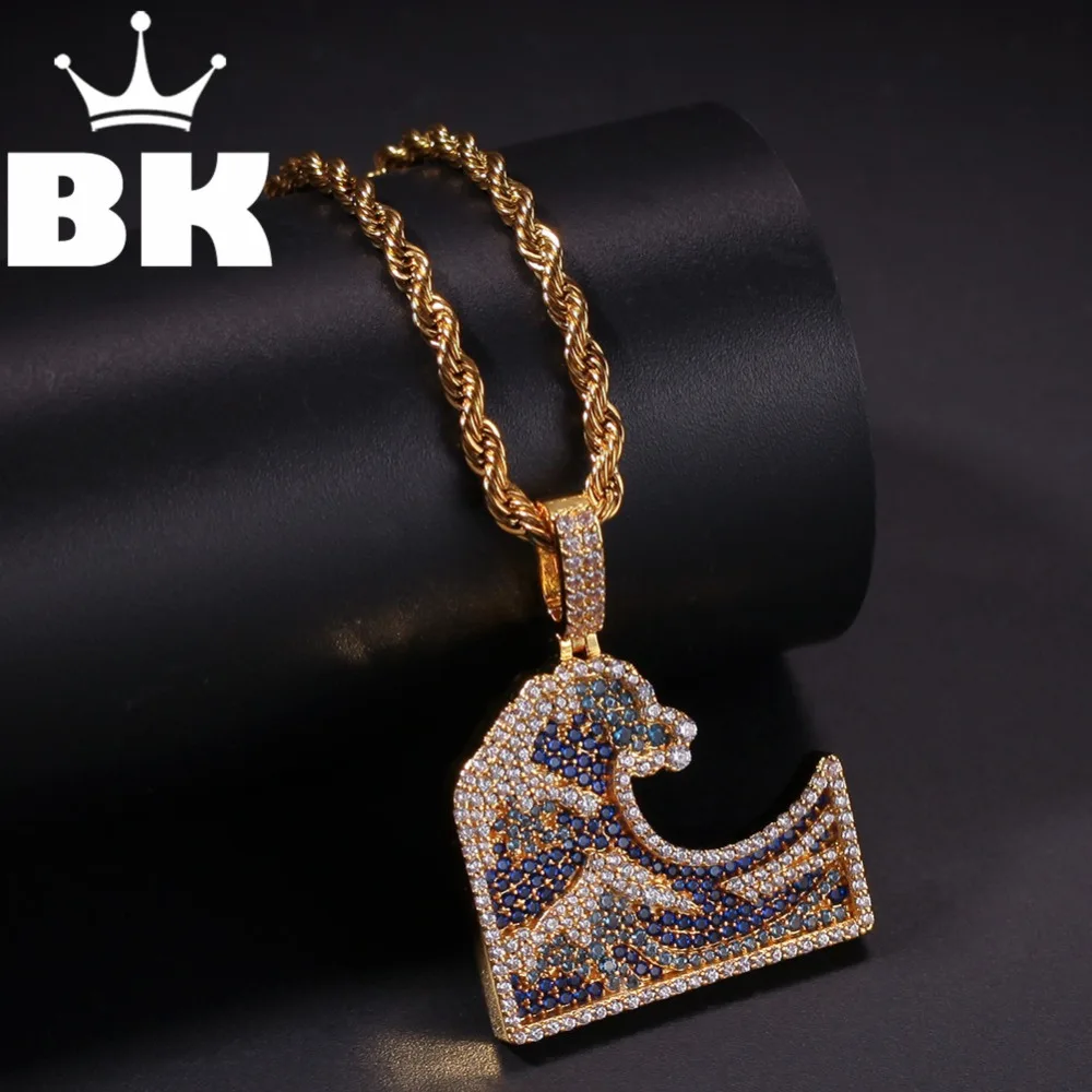 

THE BLING KING Custom Sea Wave Mold Necklace Hip Hop Full Iced Out Cubic Zirconia gold sliver CZ Stone