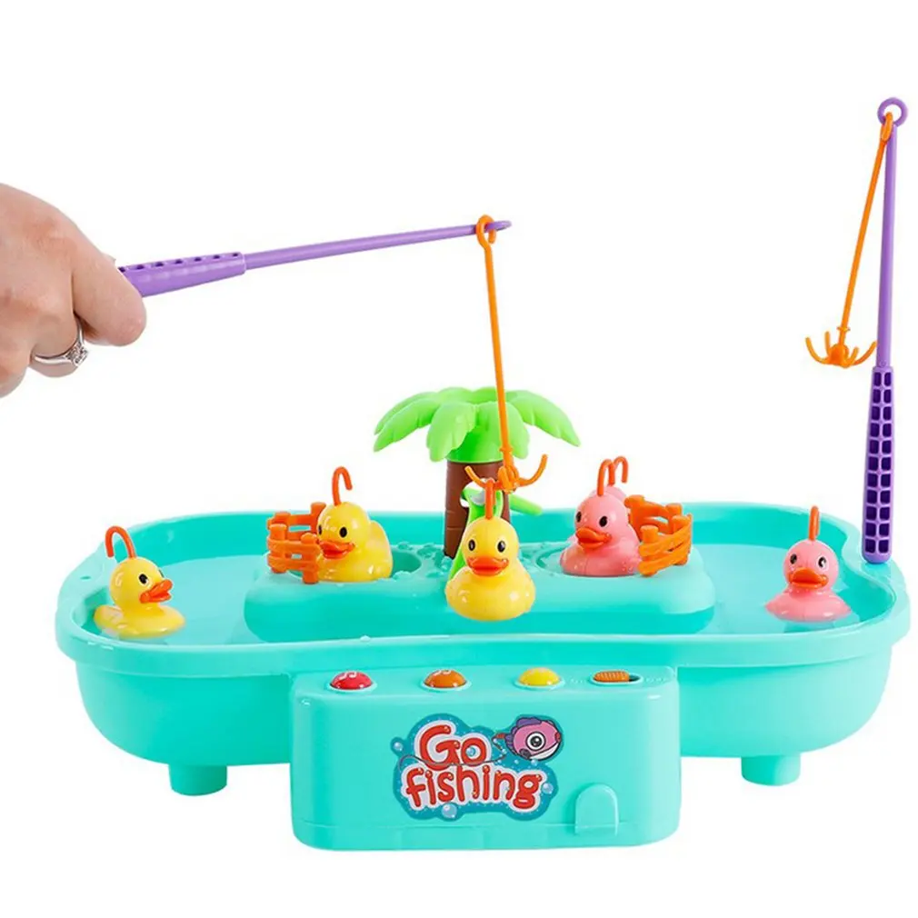 Electric Rotating Plastic Fishing Toys Set with Music and