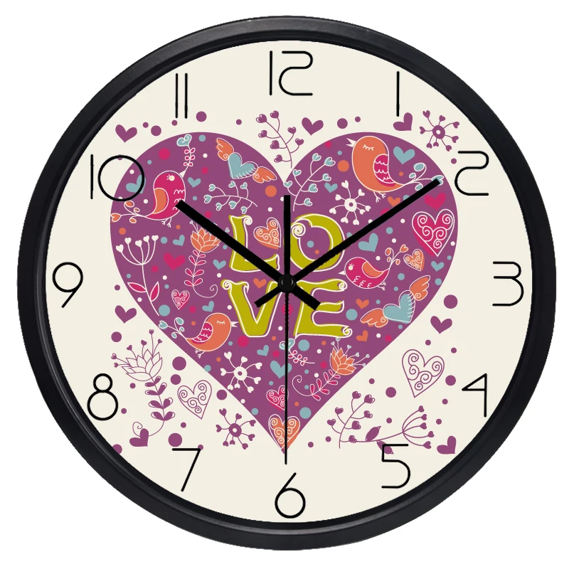 

Metal Frame Cartoon Artistic Decoration Heart Wall Clock Chic Glass Art Clock