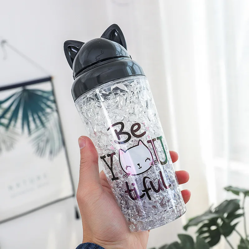 400 мл Милая бутылка для воды мультяшная кошка чашка льда улицы портативная