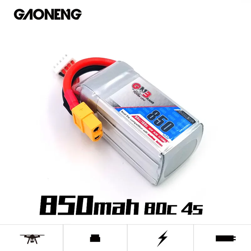 Gaoneng GNB Перезаряжаемые 850 мА/ч, 14,8 V 4S 80C/160C литий-полимерный аккумулятор XT60 разъем для небольшой гоночный Дрон с видом от первого лица Квадрокоптер с дистанционным управлением запасные части для вертолета