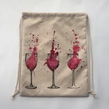1 Uds., Impresión de vino, Vintage, personalizado, playa, gimnasio, ropa de natación, zapatos, bolsa de almacenamiento, mochila con cordón