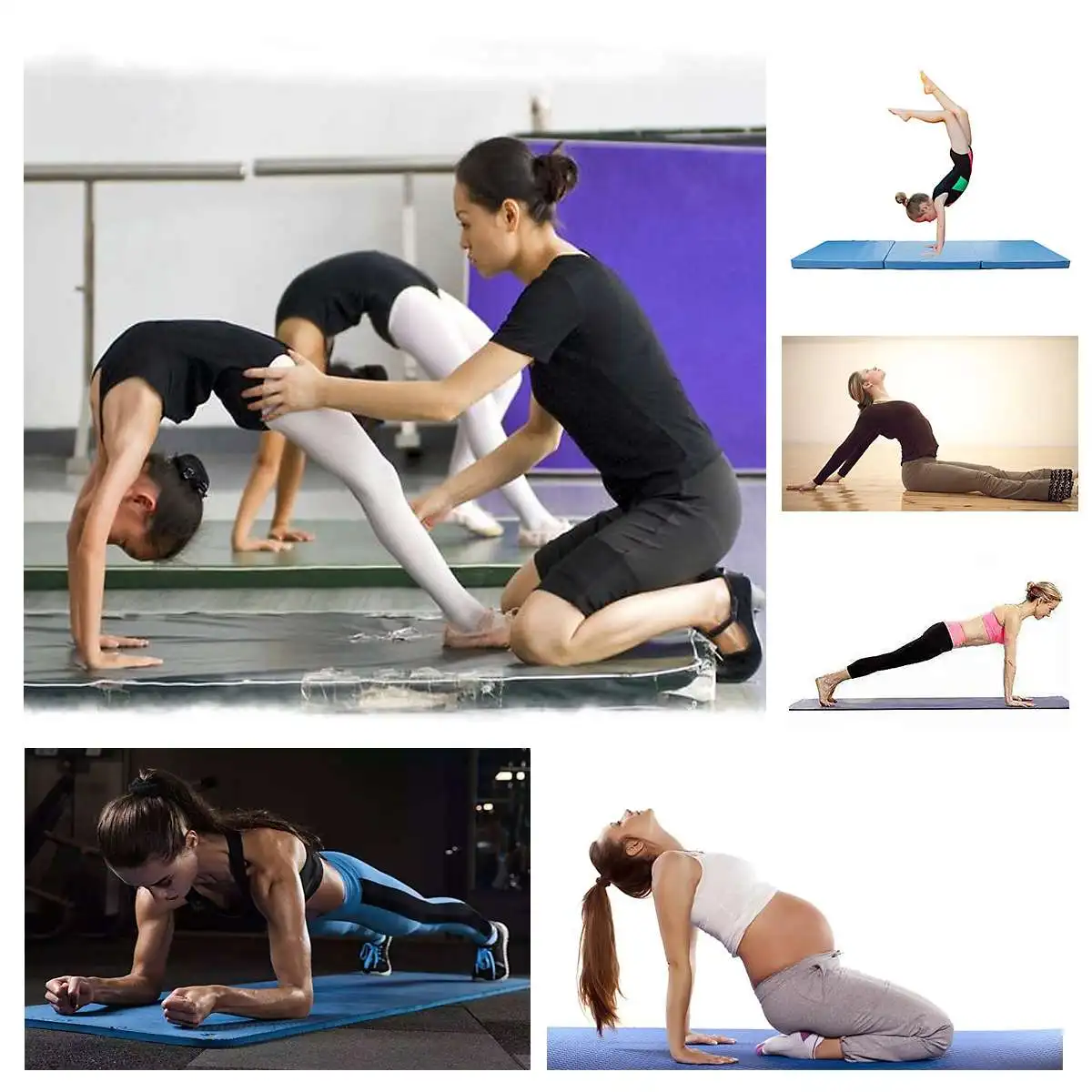 

4'x10'x2" Protable Folding Gymnastics Tumble Mat Yoga Exercise Fitness Pilates Gym Black Pink Stripe Outdoor Sport Panel Mat