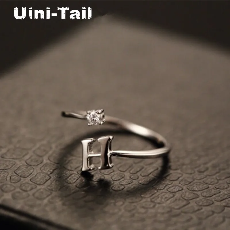 Uini-Tail Горячее предложение, новинка, Стерлинговое Серебро 925 пробы, простое кольцо с буквой H, регулируемое кольцо, модный поток, высокое качество, ювелирное изделие GN645