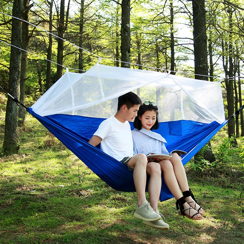 Parachute Cloth Hammock Double Person Portable with Mosquito Net Hammock Camping Travel Hanging Sleeping Bed Hamak Swing Outdoor