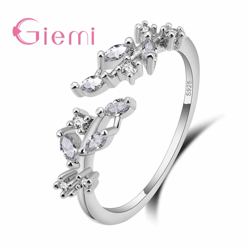 

Giemi High Quality 925 Sterling Silver Jewelry For Women Engagement Party Leaf Design Girl Adjustable Rings Fast Shipping