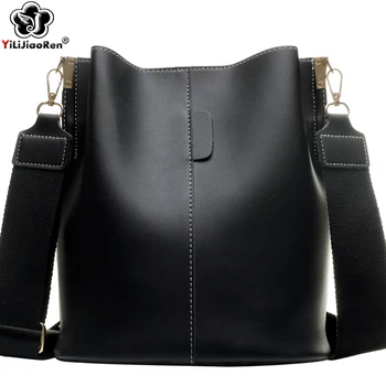 

Fashion Large Capacity Bucket Bag Women High Quality Soft Leather Crossbody Bags for Women with Wide Shoulder Strap Sac A Main