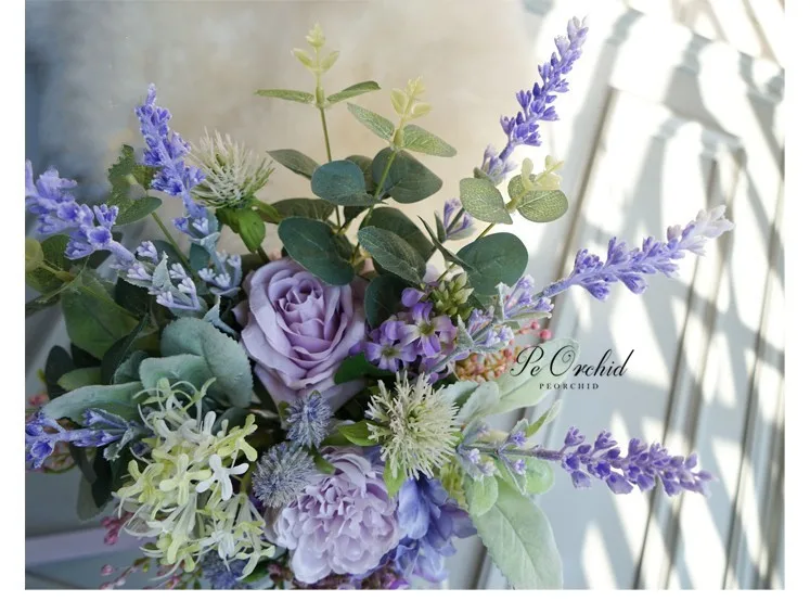 PEORCHID искусственный Лавандовый фиолетовый свадебный букет эвкалипта зеленые листья невесты ручной букет свадебный цветок для невесты