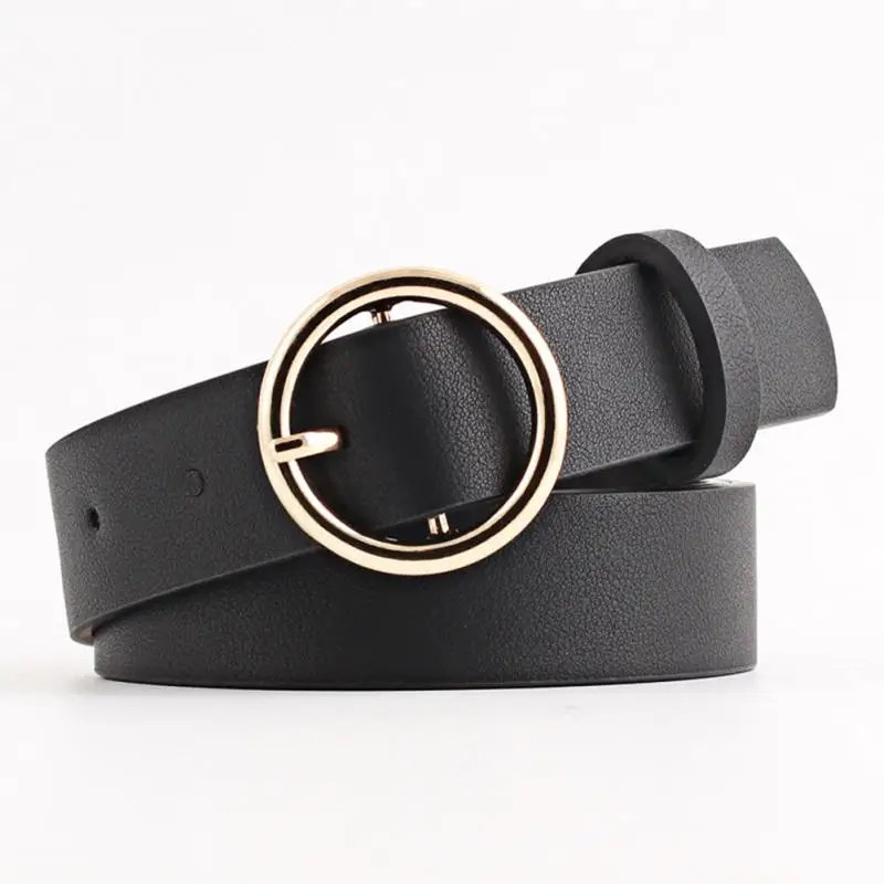 

New Gold Round Metal Circle Belt Female Gold Silver Black White PU Leather Waist Belts for Women Jeans Pants Wholesale