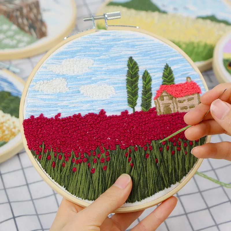 DIY Embroidery Plants Cherry Tree Handwork Needlework for Beginner Cross Stitch kit Ribbon Painting Embroidery Hoop Home Decor