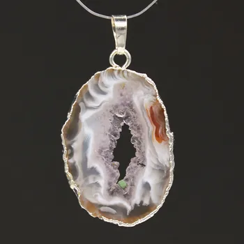 

Kraft-beads Silver Plated Irregular Shape Agates Slice Geode Pendant For Party Gift Jewelry