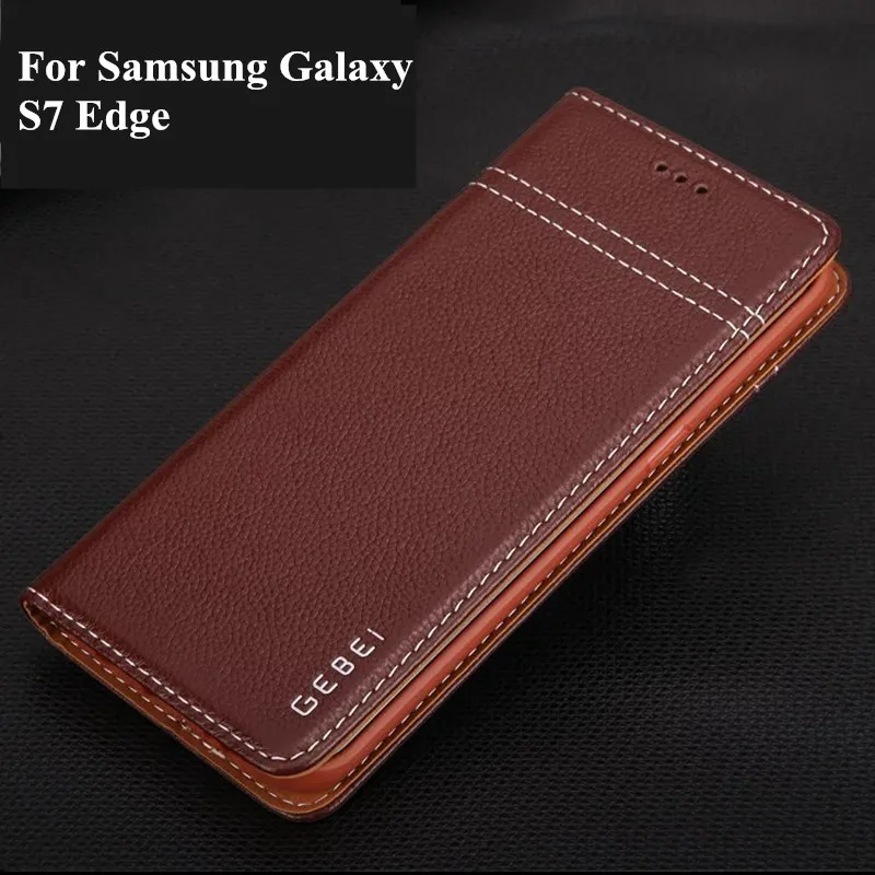 

S7 Edge Genuine Leather Cases 5.5" Luxury Brand Flip Magnetic Wallet Card Slots Stand Cover for Samsung Galaxy S7 Edge G9350