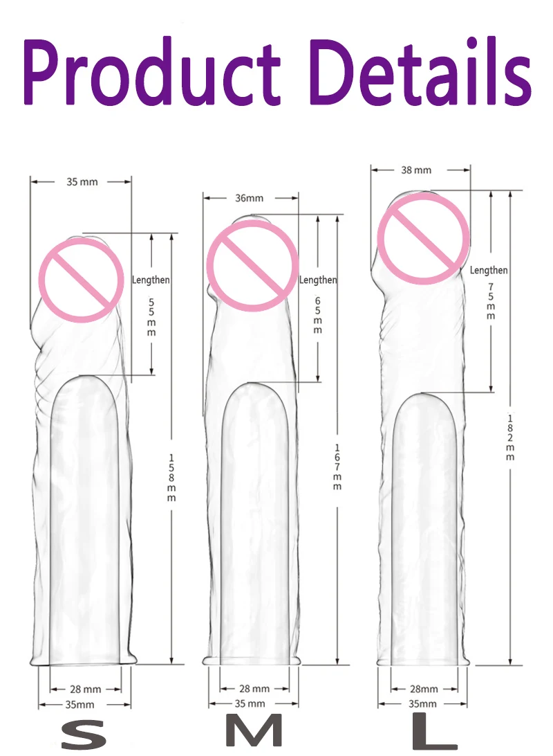 QU YUE 3 Size Penis Extender Medical Silicone Enlargement penis extenders sleeve condoms Sex Toys For Male Delay condom Long (7)