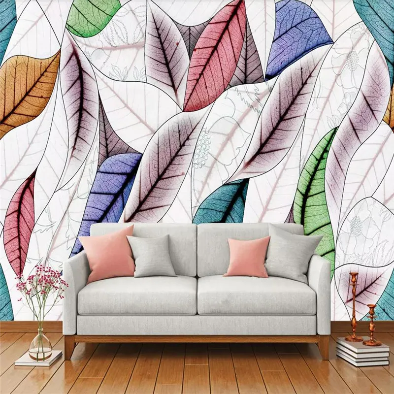 Custom Mural Wallpaper Art Leaf Sofa Bedside Hand-painted Background Wall custom mural hand painted turkish barbecue fast food restaurant industrial decor 3d wall paper snack bar self adhesive wallpaper