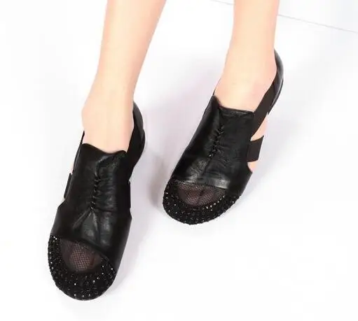 Г.; Модные женские летние туфли на плоской подошве с вырезами; удобные повседневные женские лоферы без застежки, украшенные кристаллами; большие размеры 34-41