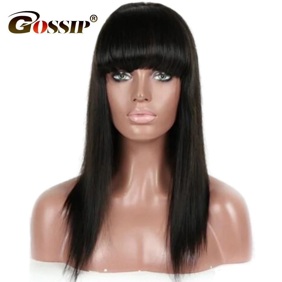 Straight Bang Wig Human Hair Brazilian Lace Front Wigs With Bangs Remy