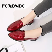 FOXONDO/ г. Новые Модные осенние туфли-оксфорды на низком каблуке с острым носком женские туфли-лодочки из лакированной кожи без застежки лоферы