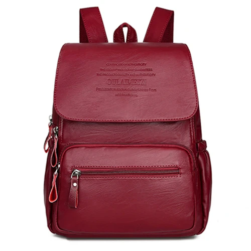 Женские кожаные рюкзаки, модная женская сумка через плечо, сумка для путешествий, женский рюкзак, Mochilas, школьные сумки для девочек, преппи - Цвет: Red