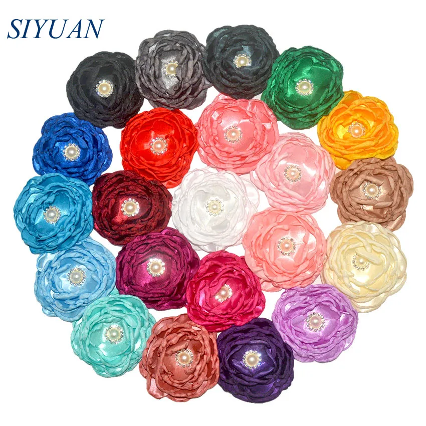 

20pcs/lot 4'' Gorgeous Burned Satin Flower with Rhinestone 7-layer Fabric Bloom Accessories for Girl Headband Bridal Dress TH282