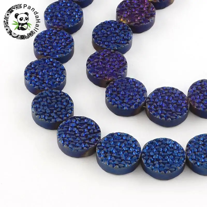 

Flat Round Electroplated Matte Non-magnetic Synthetic Hematite Bead Strands, Blue Plated, 12x12x4mm, Hole: 1.5mm; about