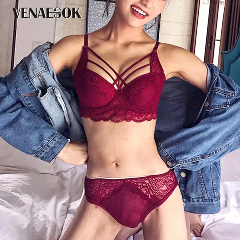 Buy 2019 New Bandage Brassiere Thick Black Push Up Bra Set Embroidery Bras Lace 