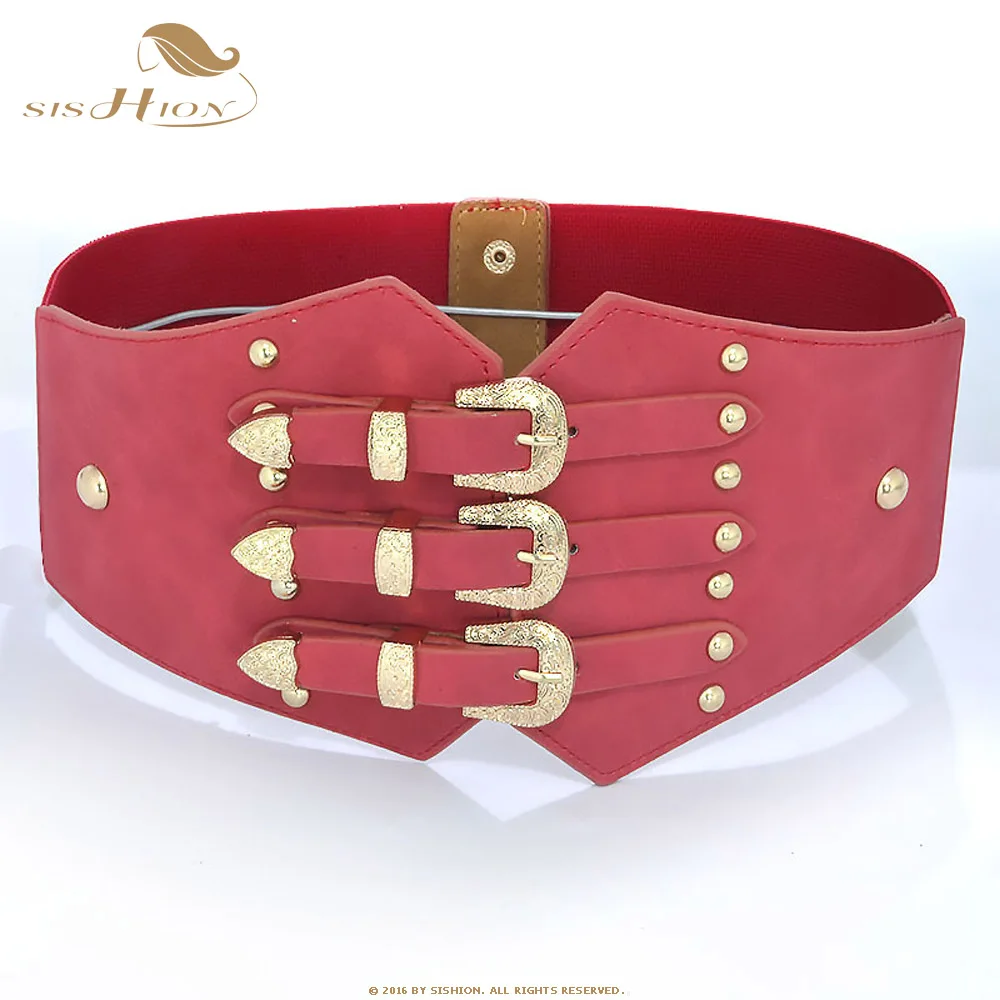 SISHION Vintage Elastic Cummerbunds Wide Belts For Women Dresses QY0247 Belt Faux Leather Belt Corset Brand Belt - Цвет: Red