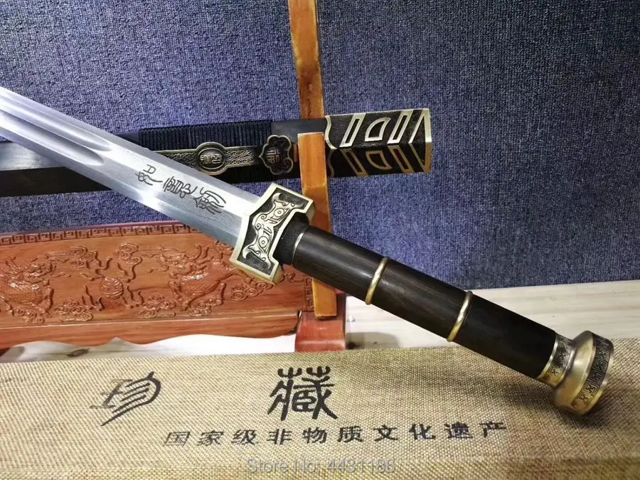 Настоящий Китайский люнцюанский полностью ручной работы Dao Sword династия Хан Ruyi битва Цзянь двойной край острый дамасский складное стальное лезвие