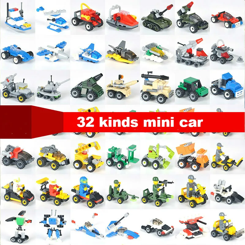 

32 kinds mini car Figures transport City Engineering Vehicle Tank Truck Crane Forklifts Cars Model Building Blocks Bricks Toys