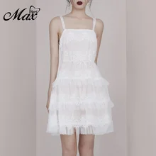 Max Spri 2019 New Sexy Spaghetti Strap Square Neck Sleeveless Mesh Lace Tiered Sweet Girl Party Outfit Women A-Line Mini Dress sweet square neck sleeveless circle printed dress for women