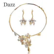 Dazz Big Flower Pendant Choker Necklace Dangle Earring Set Luxury Full Cubic Zirconia Pave Wedding Copper Jewelry Sets For Women