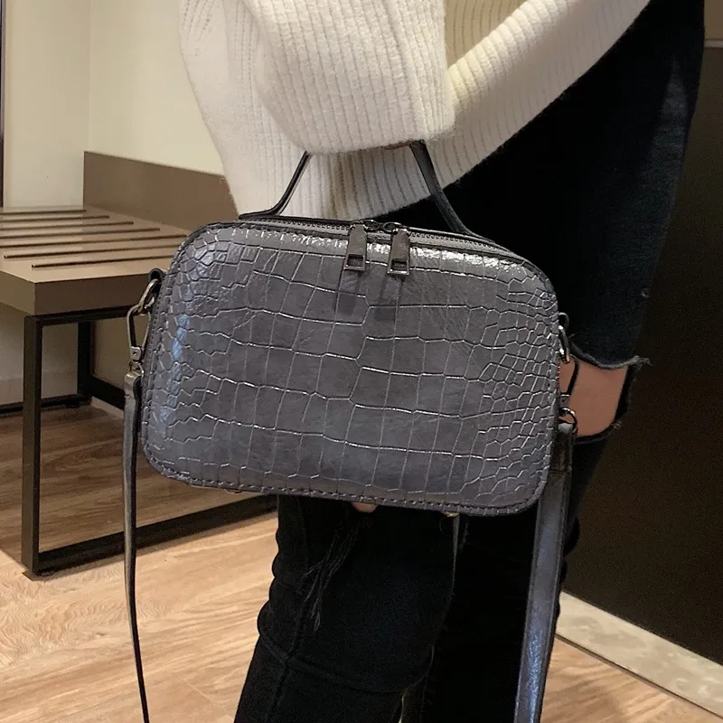 Женские сумки, стиль, каменный узор, квадратная сумка через плечо, модные сумки с одним плечом, Наклонная Сумка - Цвет: Серый