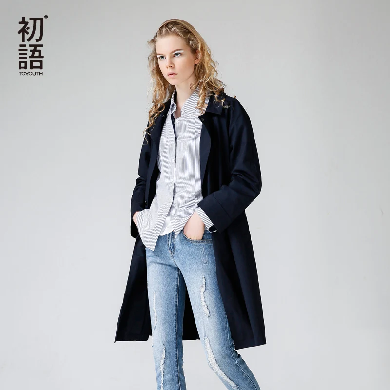 Toyouth Trench Coat 2017 Women Casual Long Sleeve Cotton