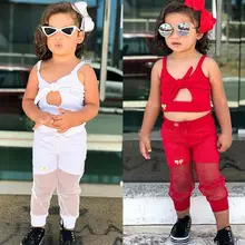 2-7Y комплекты одежды для маленьких девочек, жилет, топ, кружевные длинные штаны, комплект летней одежды из 2 предметов