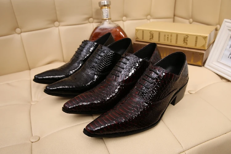 

Sapato social masculino leather shoes men python skin pointed toe mens shoes high heels oxford dress wedding formal loafers