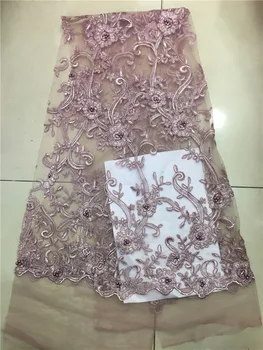 

High Quality Latest Lace Fabric 2019 beads Embroidered Tulle Trim Heavy Lace Fabric Indian Fabrics For Dresses Wedding Onion