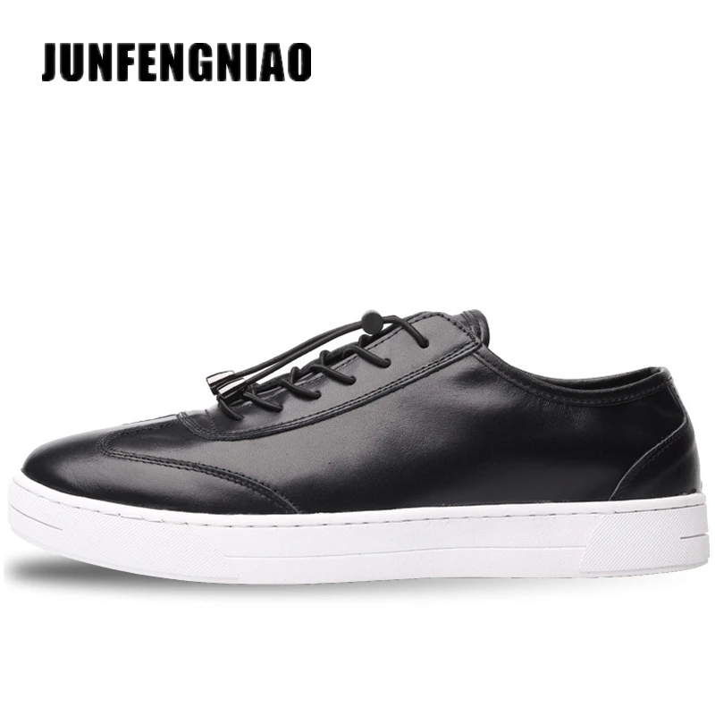 Homens De Sexo black Respirável Up Borracha Casual Lace Vaca Couro Junfengniao Jfn Superstar Genuíno Sapatos Masculino Branco Coreanos a2015 Do White Flats Preto wpXBv8