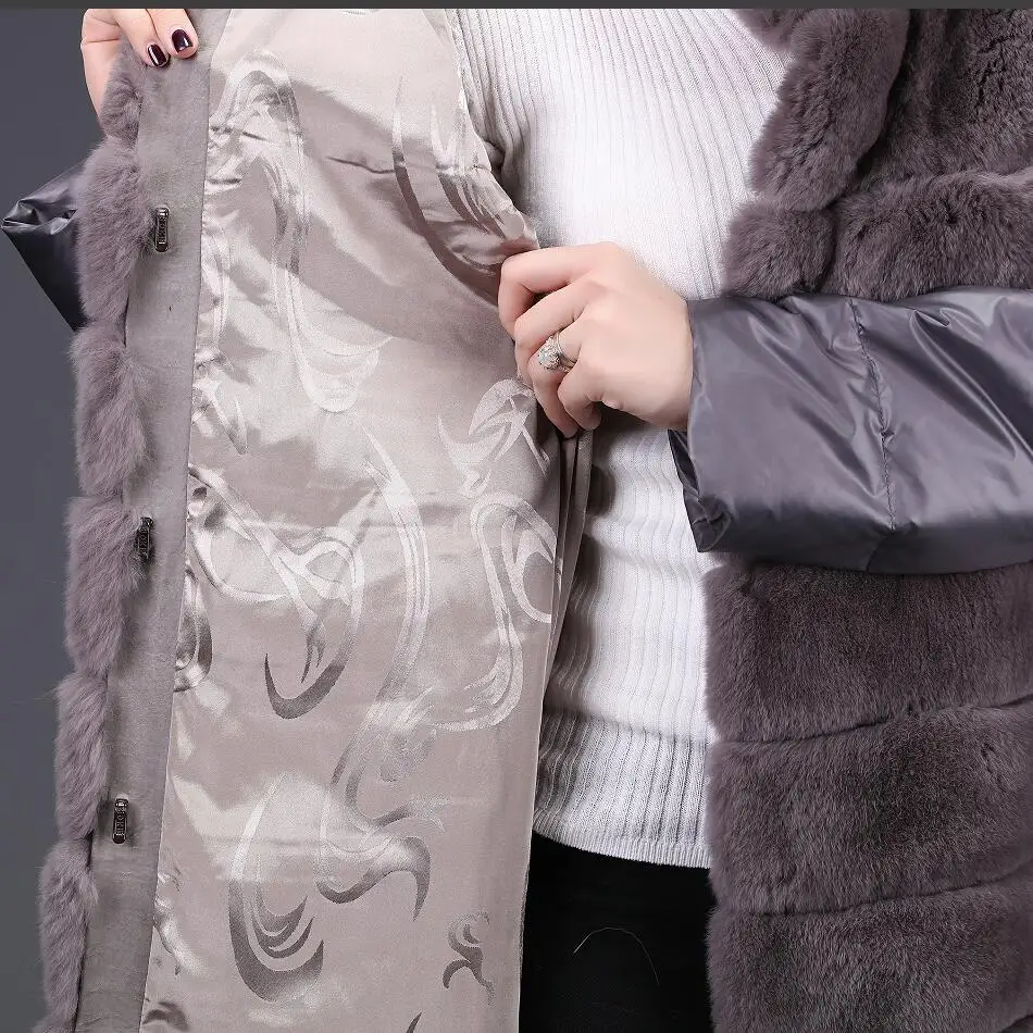 Новое Женское пальто с натуральным кроличьим мехом осенне-зимнее пальто с натуральным мехом кроличий мех модная повседневная теплая Европейская и американская