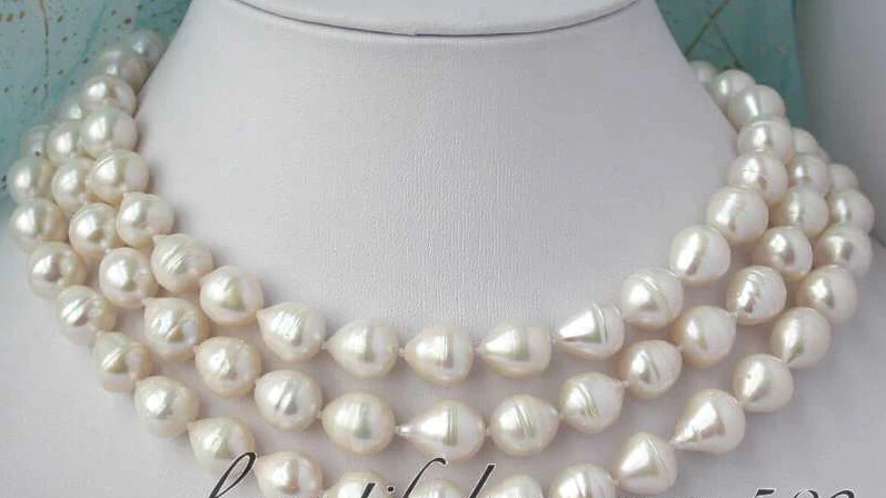 

z2454 Natural 50" 13mm drip white fw pearl necklace magnet AAA