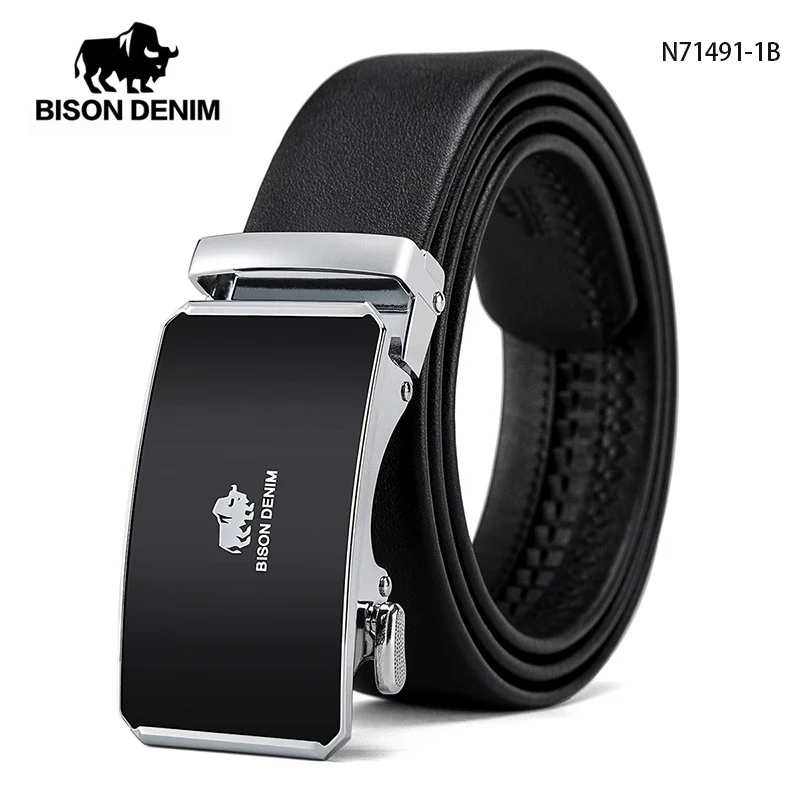 Мужской ремень BISON DENIM из натуральной воловьей кожи с автоматической пряжкой, роскошный мужской ремень из натуральной кожи N71487 - Цвет: N71491-1B