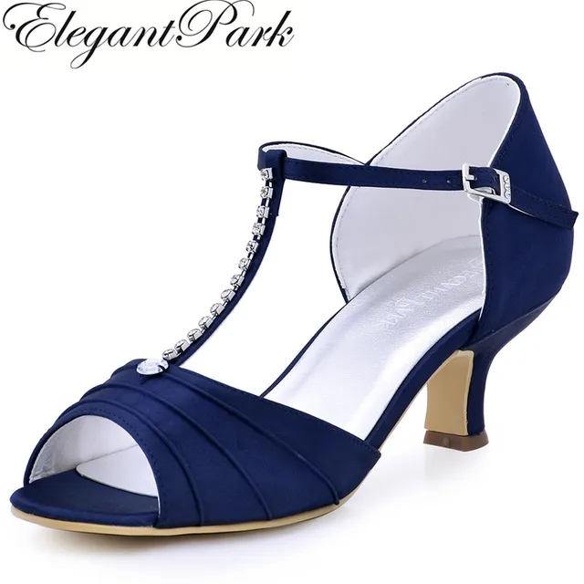 Shoes Woman Low Heel T Strap Bridal Wedding Rhinestones Shoes Woman Low Heel T Strap Bridal Wedding Rhinestones Satin Lady Prom Evening Party