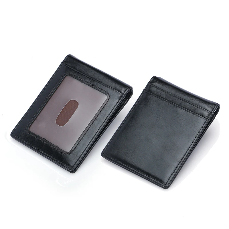 Натуральная кожа мужской зажим для денег RFID Блокировка долларов США тонкий карман для карт мужские короткие кошельки Carteiras Masculinas из воловьей кожи - Цвет: Черный
