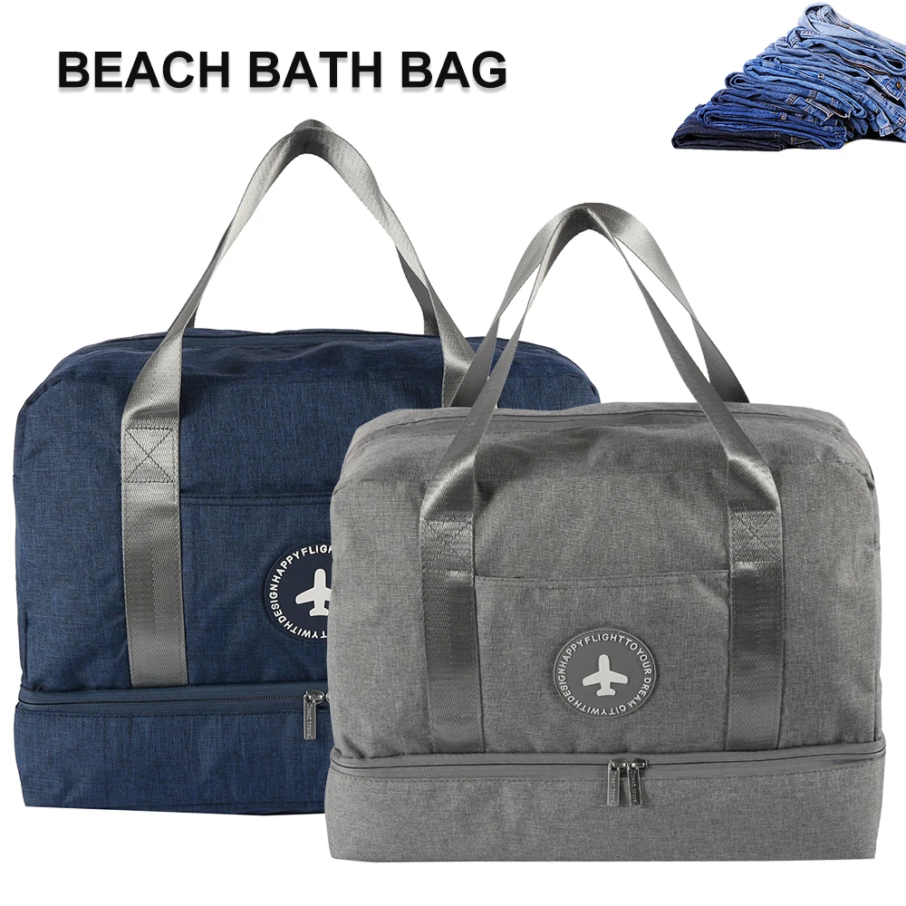 

New Cationic Fabric Waterproof Travel Bag Large Capacity Double Layer Beach Bag Portable Duffle Bags Packing Cube Weekend Bags