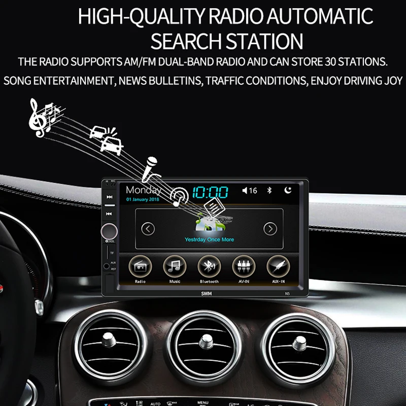 Автомагнитола с функцией заднего вида Bluetooth FM AUX TF 360 °|Автомобильные