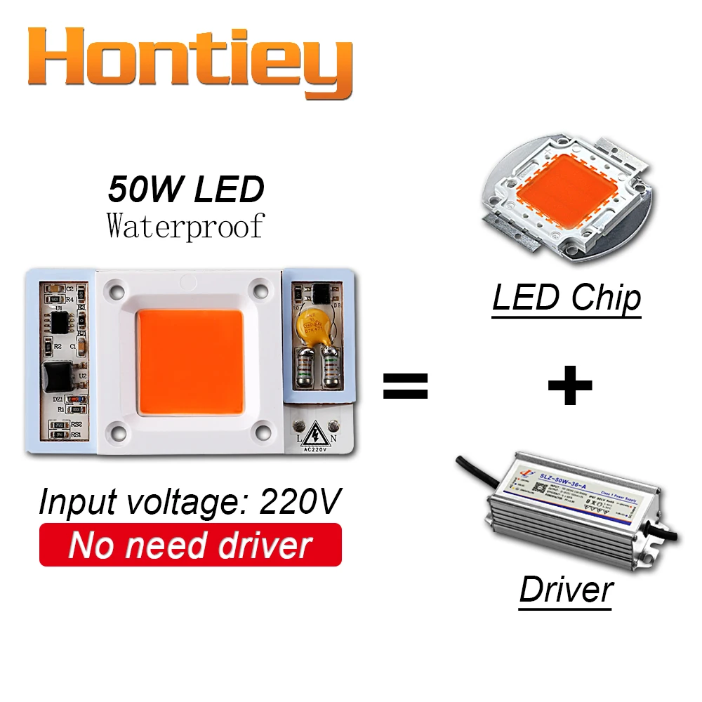 Hontiey 50 Вт белый светодио дный свет светодиодный чип 6000 К 6500 к Hight power Grwoth COB полный